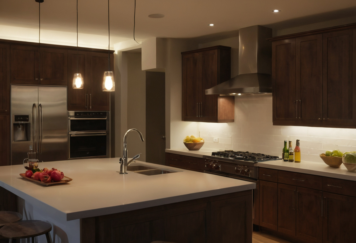 Practical visual for Kitchen LED fixtures and dimmers must be specified as compatible systems