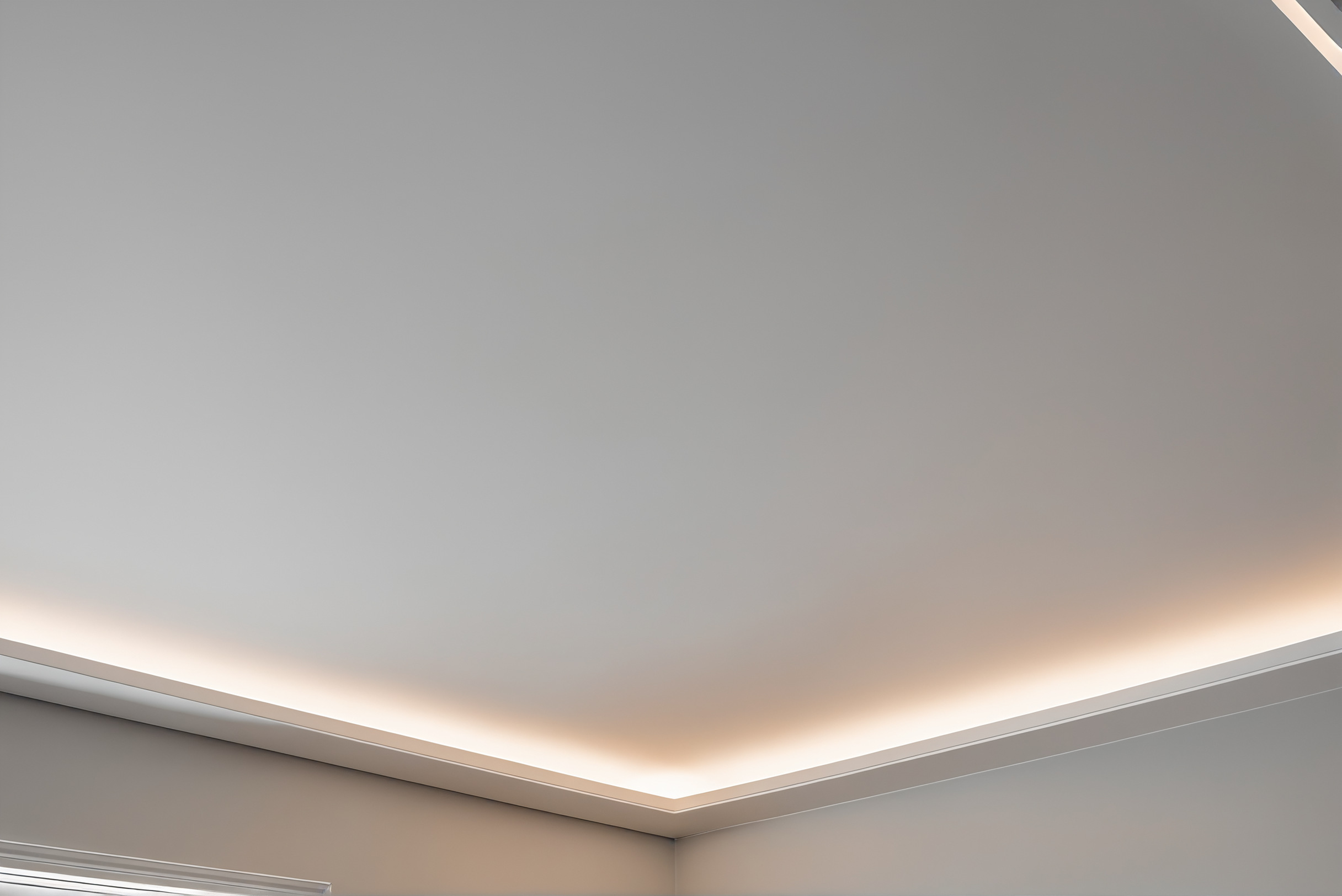 Plaster ceiling cove with concealed LED strip washing the ceiling evenly