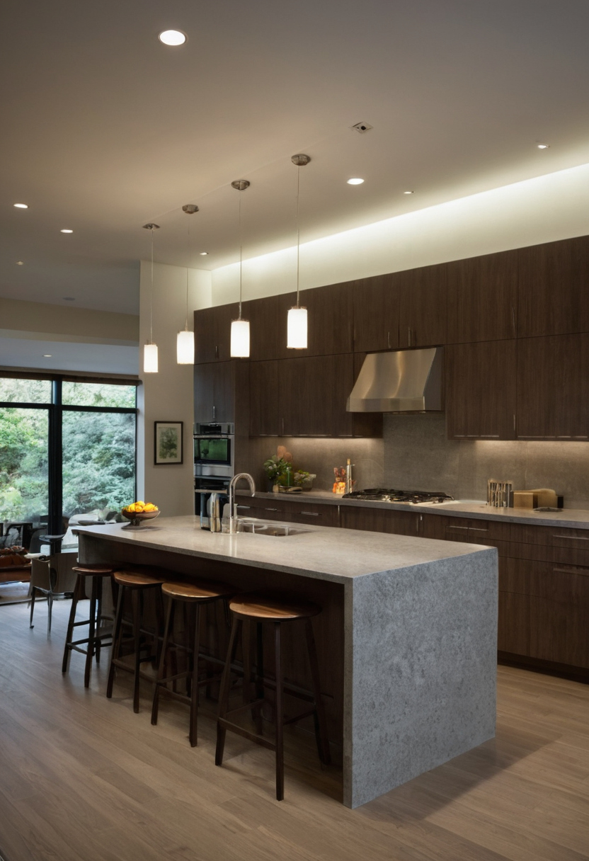 At what island width does a pendant shade consume too much usable surface